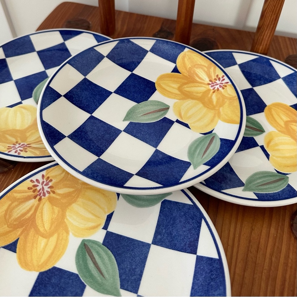 Set of 4 Johnson Brothers Hopscotch Blue Plates Vintage